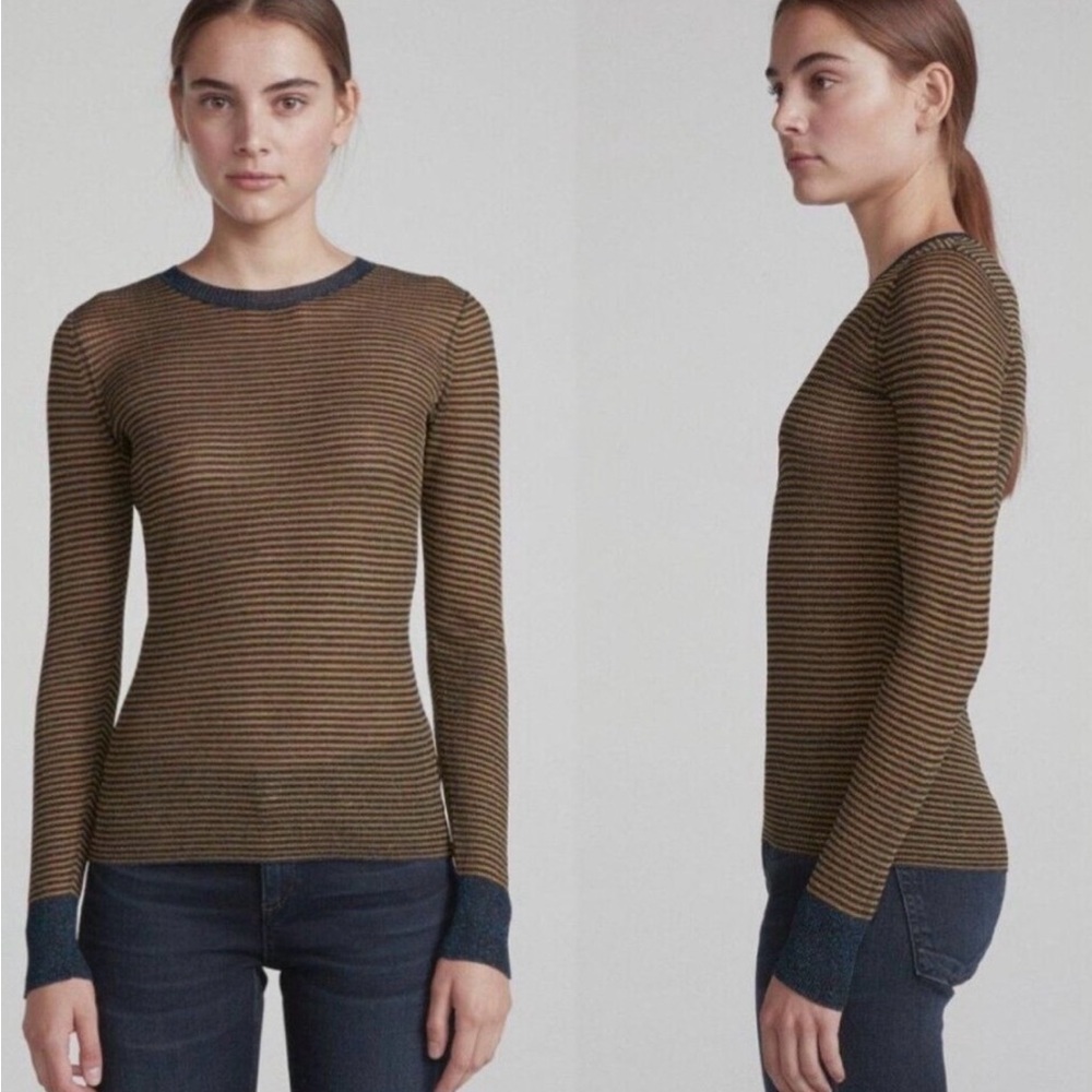 Rag & Bone Denim Blue Raina Metallic Thred Sheer Sweater Long Sleeve NWT XS